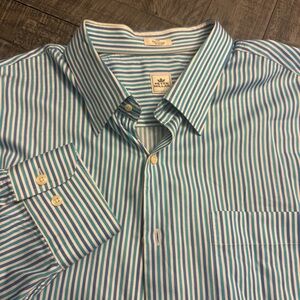 Vintage Peter Millar‎ Blue and White Striped Dress Shirt Long Sleeve Size XXL